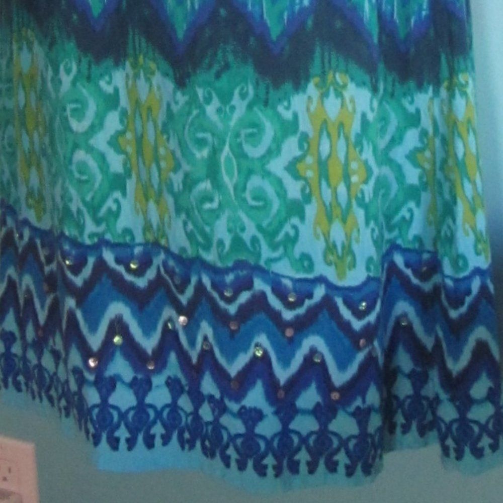 R&K Vintage 80's Womens Size M / L A-line Rayon Tank Sundress Blue Tie Dye Print - Picture 6 of 10
